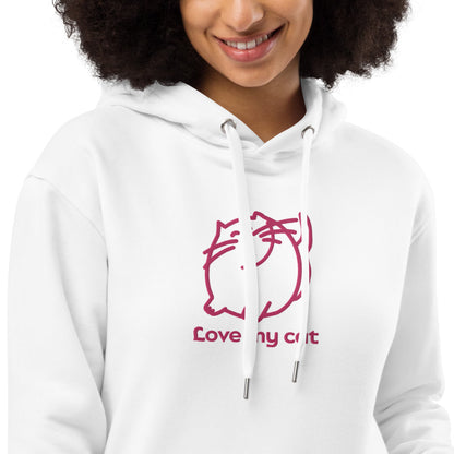 Batty Catty Love Cats PINK Embroidered Unisex Premium eco hoodie