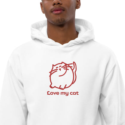 Batty Catty Love Cats RED Embroidered Unisex Premium eco hoodie