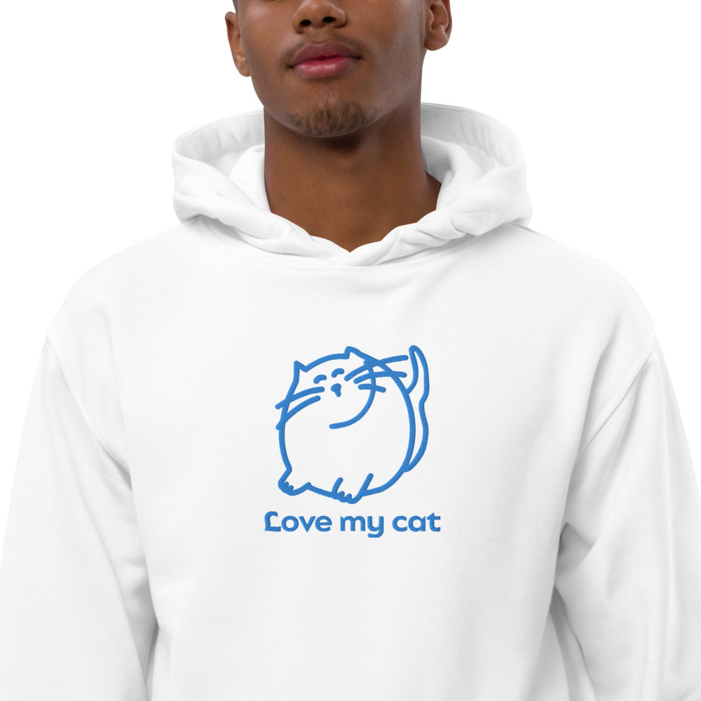 Batty Catty Love Cats Unisex BLUE Embroidered Premium eco hoodie