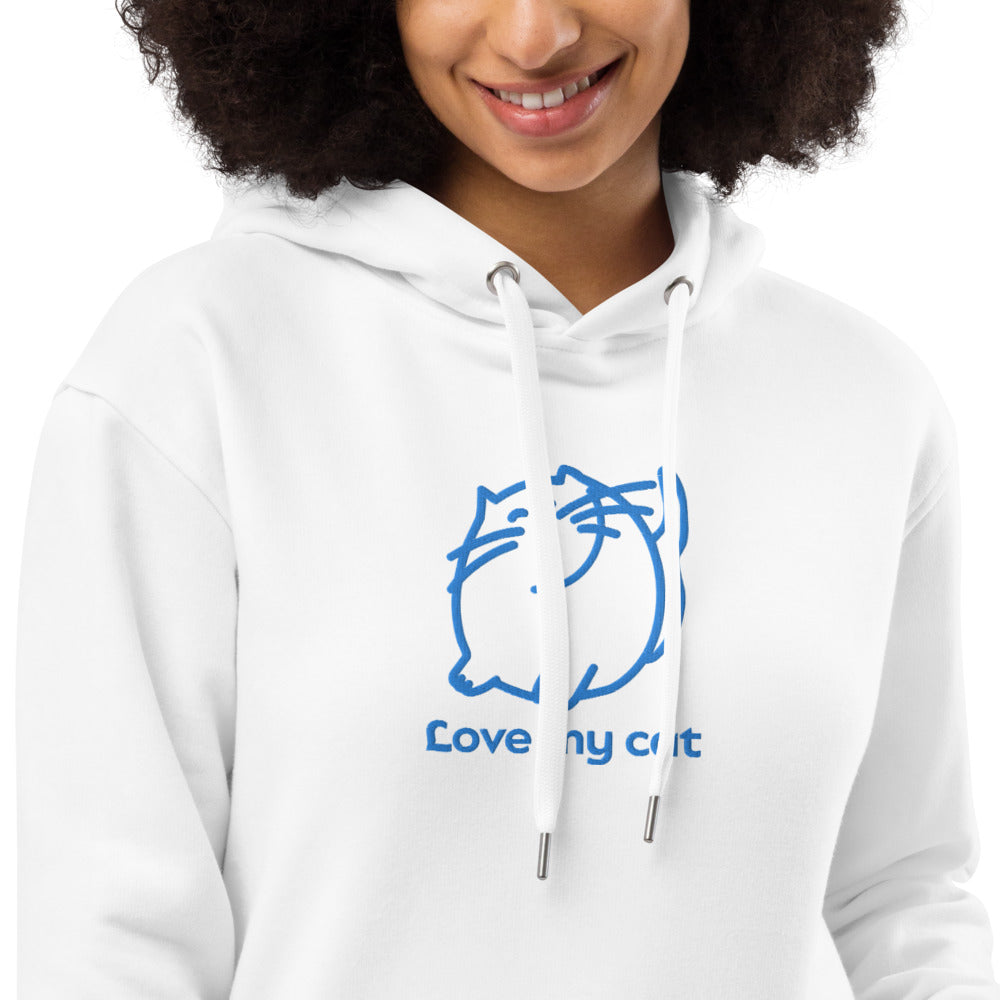 Batty Catty Love Cats Unisex BLUE Embroidered Premium eco hoodie